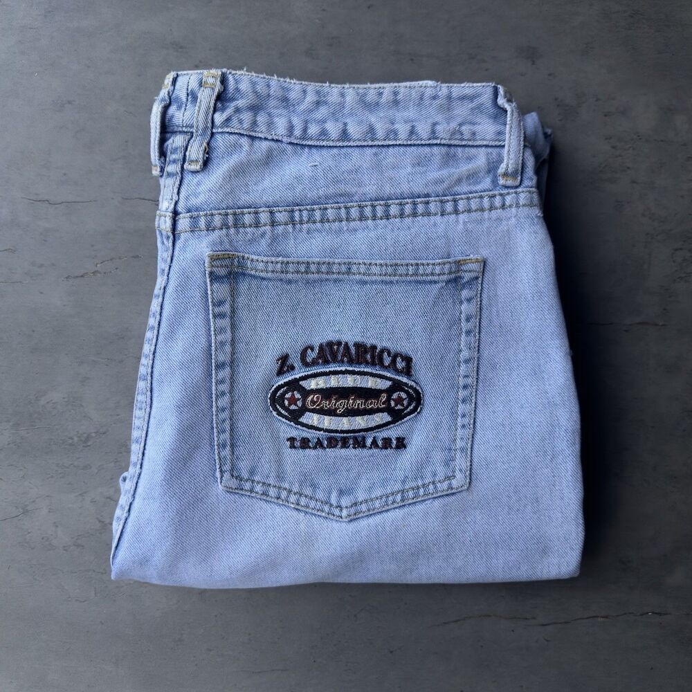Vintage Z Cavaricci Light Wash Jeans 32 Embroidered Logo Pocket Y2K Straight Leg